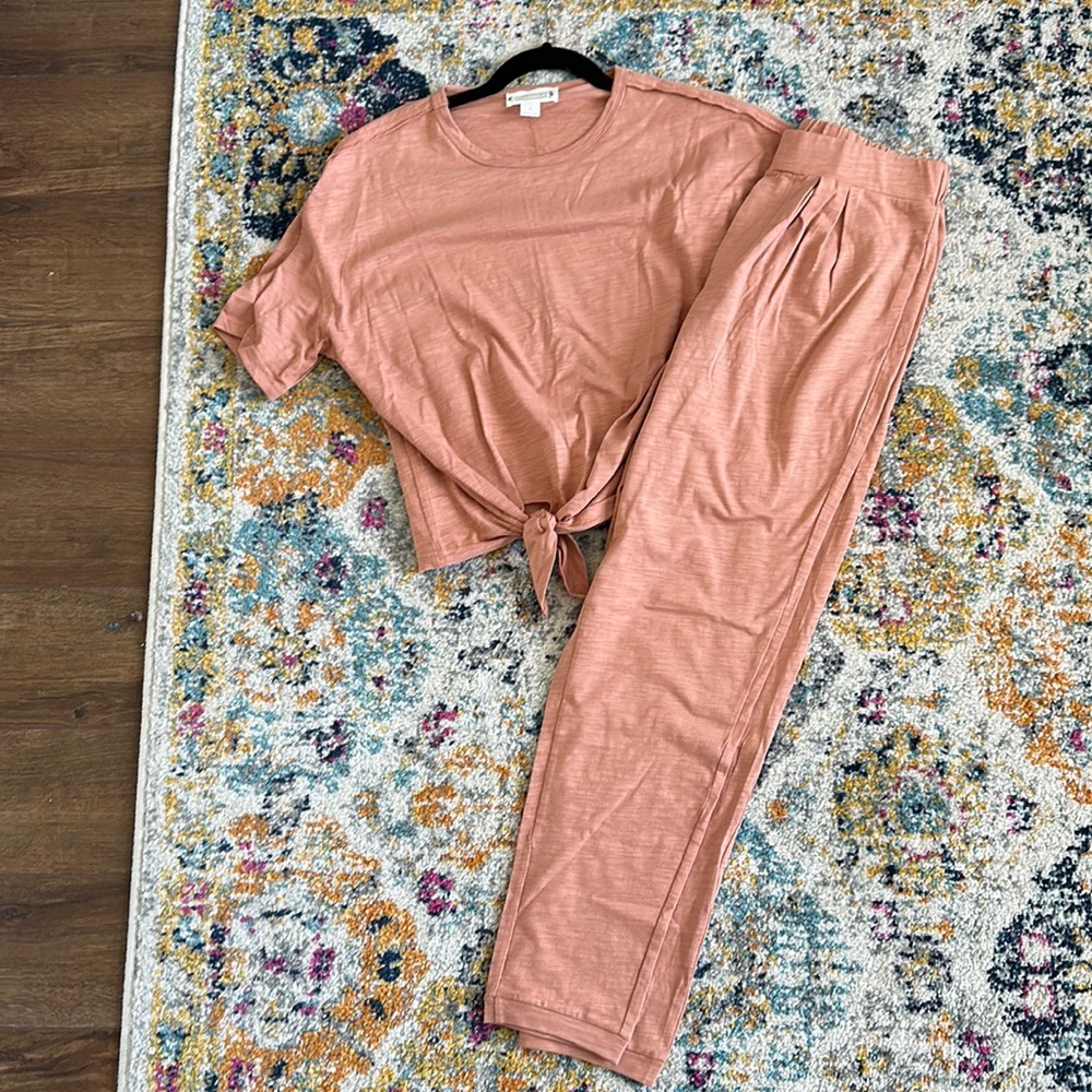 Rose colored comfy lounge set. Never worn. SMALL